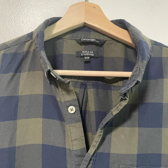 George Navy Blue  and Olive Green Checkered Plaid Shirt - Medium - Picture 4 of 8